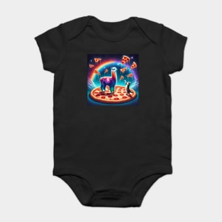 Funny Cat, Llama with Pizza Vibrant Baby Bodysuit